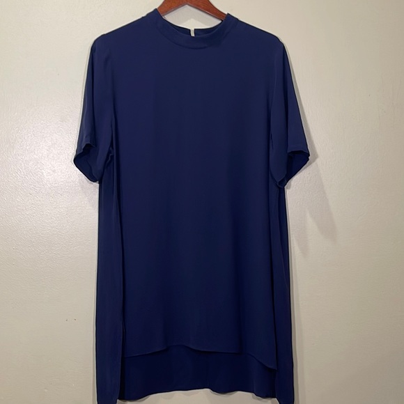 Eileen Fisher Dresses & Skirts - EILEEN FISHER 100% Silk Dress, Sz Large, Midi, Hi Low Hem, Lagenlook Style, Navy
